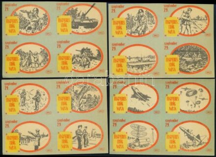 cca 1960-1980 Fegyveres erők napja, 4x4 db gyufacímke, 10x7,5 cm
