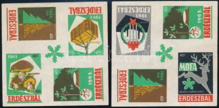 1963 Erdészbál 2x4 db gyufacímke, 9,5x9,5 cm
