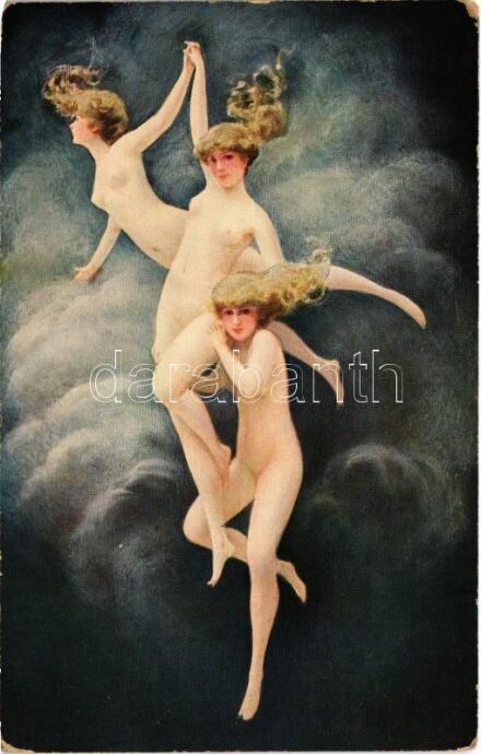 Die drei Grazien / A három grácia. Erotikus meztelen hölgyes művészlap / Erotic nude ladies. Paul Heckscher Imp. 172. s: Albert Penot