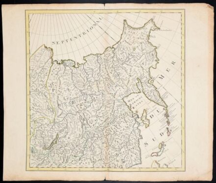 cca 1750 Oroszország távolkeleti része, Kamcsatka rézmetszetű térképe. Színezett. / Copper plate engraved map of Russia Kamschatka 49x49 cm