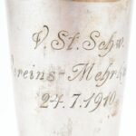 Ezüst (Ag) keresztelőpohár, vésett felirattal, jelzett, 1910 körül, m: 8,5 cm, nettó: 50 g - Image 2
