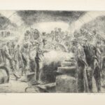 Aszódi Weil Erzsébet (1901-1976): Hegesztők. Rézkarc, papír, jelzett, lap széle kissésérült. 32×45 cm