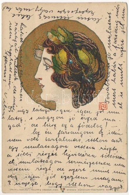 1901 Art Nouveau portrait. Philipp & Kramer Wiener Künstler-Postkarte Serie II/6. s: Koloman Moser (EK)
