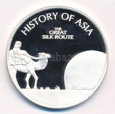 Cook-szigetek 2005. 1$ ezüstözött sárgaréz 'Ázsia történelme - A selyemút' kapszulában, tanúsítvánnyal T:PP kis patina Cook Islands 2005. 1 Dollar silver plated brass 'History of Asia - The Great Silk Route' in capsule with