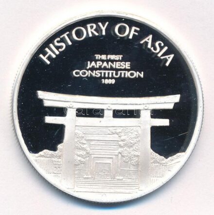 Cook-szigetek 2005. 1$ ezüstözött sárgaréz 'Ázsia történelme - Japán első alkotmánya 1889' kapszulában, tanúsítvánnyal T:PP Cook Islands 2005. 1 Dollar silver plated brass 'History of Asia - The first Japanese Constitution 1889' in