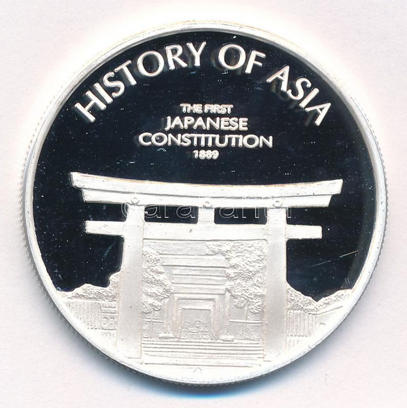 Cook-szigetek 2005. 1$ ezüstözött sárgaréz 'Ázsia történelme - Japán első alkotmánya 1889' kapszulában, tanúsítvánnyal T:PP Cook Islands 2005. 1 Dollar silver plated brass 'History of Asia - The first Japanese Constitution 1889' in