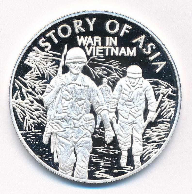 Cook-szigetek 2005. 1$ ezüstözött sárgaréz'Ázsia történelme - Vietnámi háború' kapszulában, tanúsítvánnyal T:PP Cook Islands 2005. 1 Dollar silver plated brass 'History of Asia - War in Vietnam' in capsule with certificate C:PP