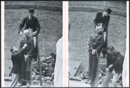 cca 1945 Háborús bűnös nyilvános kivégzése, Rózsa György fotóriporter hagyatékából 3 db mai nagyítás, 24x17,7 cm