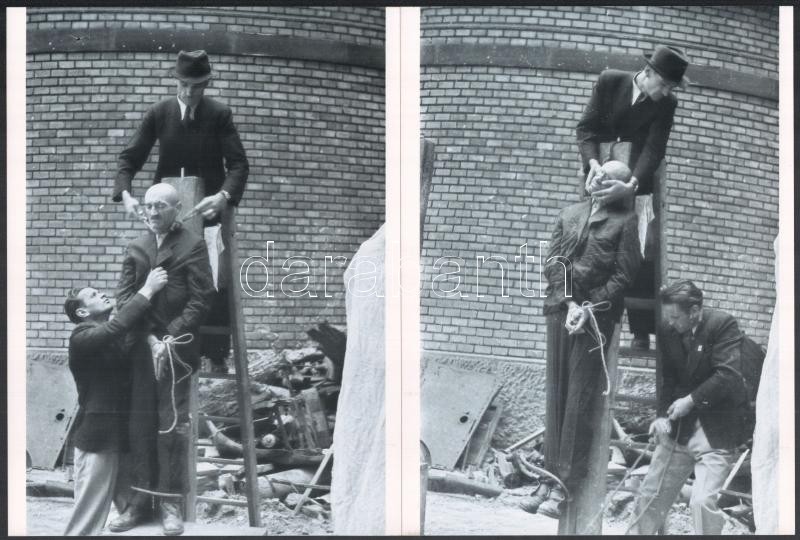 cca 1945 Háborús bűnös nyilvános kivégzése, Rózsa György fotóriporter hagyatékából 3 db mai nagyítás, 24x17,7 cm