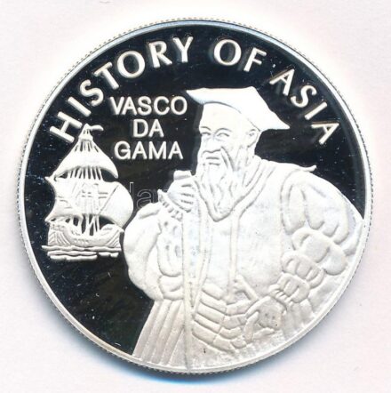 Cook-szigetek 2004. 1$ ezüstözött sárgaréz 'Ázsia történelme - Vasco da Gama' kapszulában, tanúsítvánnyal T:PP Cook Islands 2004. 1 Dollar silver plated brass 'History of Asia - Vasco da Gama' in capsule with certificate C:PP