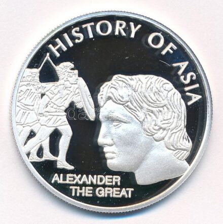 Cook-szigetek 2004. 1$ ezüstözött sárgaréz'Ázsia történelme - Nagy Sándor' kapszulában, tanúsítvánnyal T:PP Cook Islands 2004. 1 Dollar silver plated brass'History of Asia - Alexander the Great' in capsule with certificate C:PP