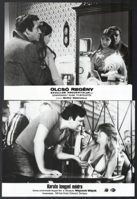 ,,Mérték vétel a hölgyekről', 3 db vintage produkciós filmfotó, ezüst zselatinos fotópapíron, a használatból eredő - esetleges - kisebb hibákkal, 18x24 cm