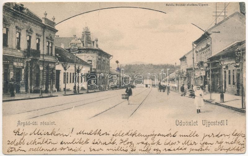 1904 Budapest IV. Újpest, Árpád út, Schwartz Teréz üzlete. Schön Bernát kiadása (EB)