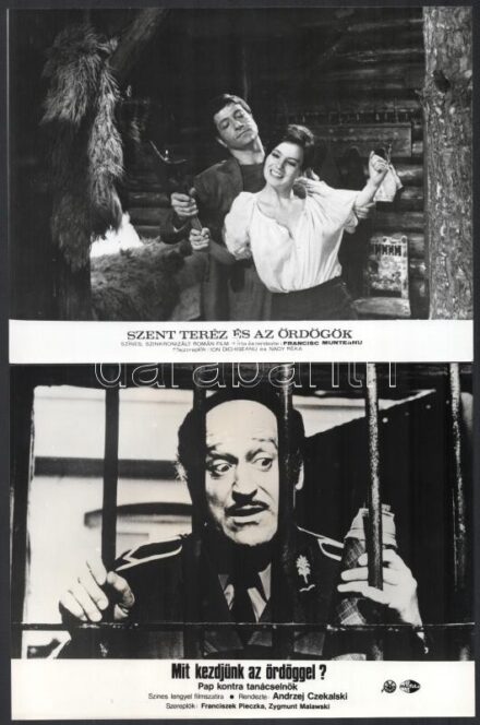 ,,Ördögös filmek', eltérő időben, külföldön készült filmek jelenetei, 6 db vintage produkciós filmfotó, ezüst zselatinos fotópapíron, a használatból eredő - esetleges - kisebb hibákkal, 18x24 cm