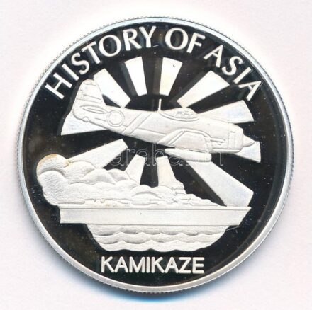 Cook-szigetek 2006. 1$ ezüstözött sárgaréz 'Ázsia történelme - Kamikaze' kapszulában, tanúsítvánnyal T:PP Cook Islands 2006. 1 Dollar silver plated brass 'History of Asia - Kamikaze' in capsule with certificate C:PP