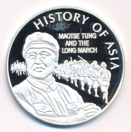 Niue 2004. 5$ Ag 'Ázsia történelme - Mao Ce Tung és a hosszú menetelés' kapszulában, tanúsítvánnyal (20,03g/0.999/39mm) T:PP fo. Niue 2004. 5 Dollars Ag 'History of Asia - Maotse Tung and the Long March' in capsule, with certificate