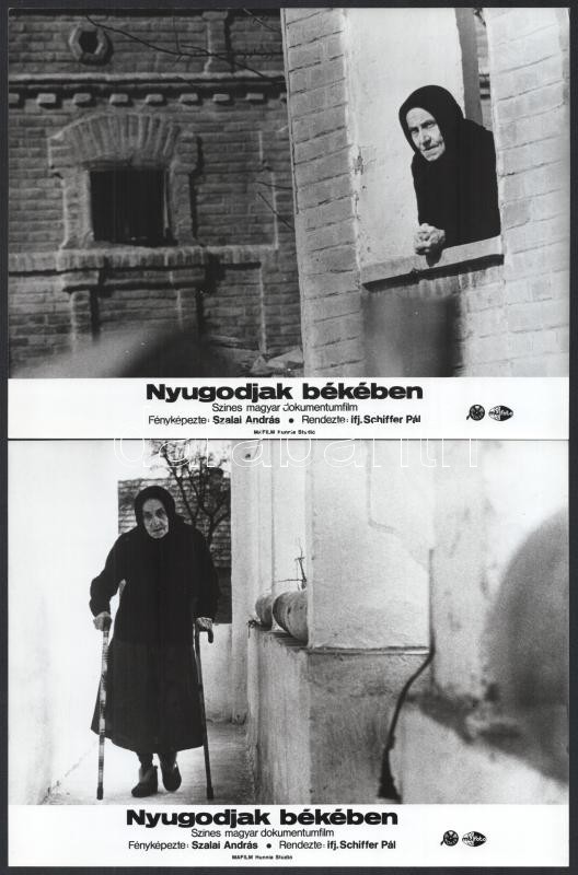 cca 1983 ,,Nyugodjak békében' című magyar dokumentumfilm jelenetei és szereplői, 5 db vintage produkciós filmfotó, ezüst zselatinos fotópapíron, a használatból eredő - esetleges - kisebb hibákkal, 18x24 cm