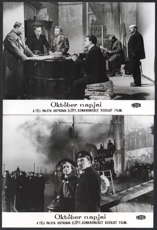 cca 1957 ,,Október napjai - a Téli palota ostroma előtt' című szovjet film jelenetei és szereplői, 13 db vintage produkciós filmfotó, ezüst zselatinos fotópapíron, a használatból eredő - esetleges - kisebb hibákkal, 18x24 cm - Image 3