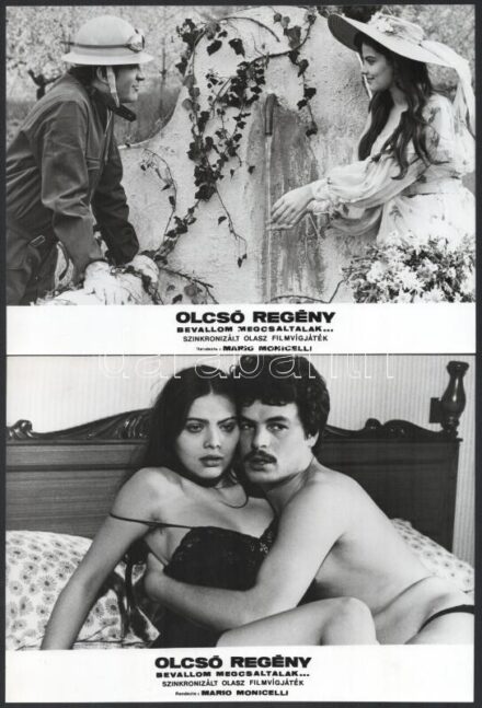 cca 1974 ,,Olcsó regény - bevallom megcsaltalak ...' című olasz filmvígjáték jelenetei és szereplői, 17 db vintage produkciós filmfotó, ezüst zselatinos fotópapíron, a használatból eredő - esetleges - kisebb hibákkal, 18x24 cm