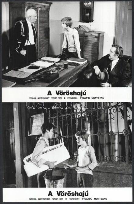 cca 1979 ,,A vöröshajú' című román film jelenetei és szereplői, 12 db vintage produkciós filmfotó, ezüst zselatinos fotópapíron, a használatból eredő - esetleges - kisebb hibákkal, 18x24 cm