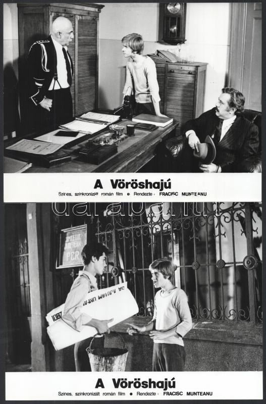 cca 1979 ,,A vöröshajú' című román film jelenetei és szereplői, 12 db vintage produkciós filmfotó, ezüst zselatinos fotópapíron, a használatból eredő - esetleges - kisebb hibákkal, 18x24 cm