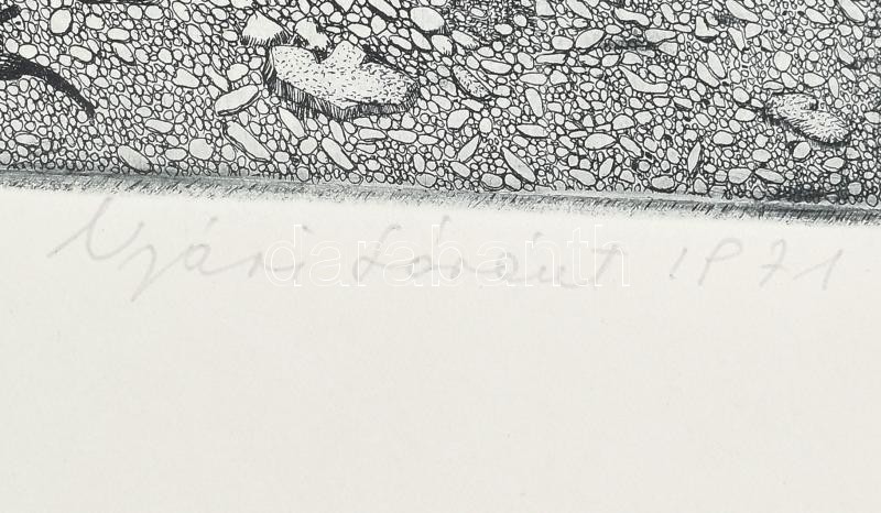 Nyári Lóránt (1928-1982): Áradás után, 1970. Rézkarc, papír, jelzett, 39×28,5 cm - Image 2