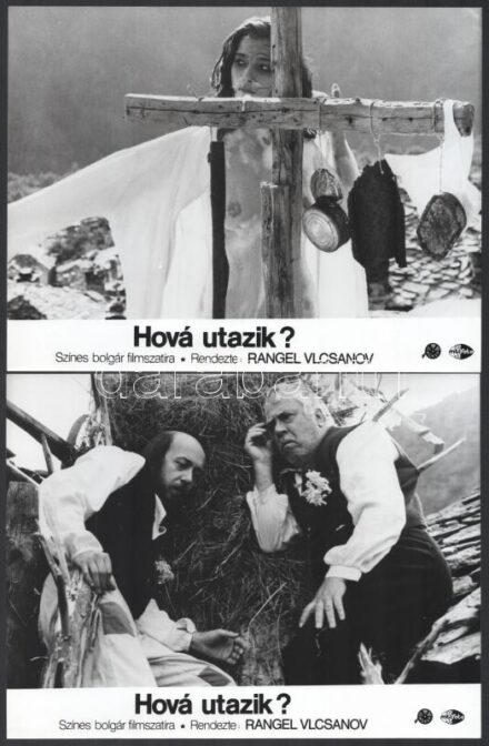 cca 1989 előtt készült ,,Hová utazik?' című bolgár filmszatíra jelenetei és szereplői, 6 db vintage produkciós filmfotó, ezüst zselatinos fotópapíron, a használatból eredő - esetleges - kisebb hibákkal, 18x24 cm