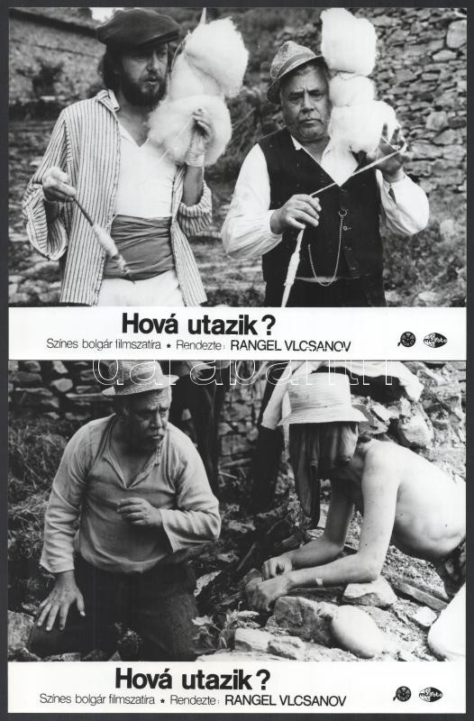 cca 1989 előtt készült ,,Hová utazik?' című bolgár filmszatíra jelenetei és szereplői, 6 db vintage produkciós filmfotó, ezüst zselatinos fotópapíron, a használatból eredő - esetleges - kisebb hibákkal, 18x24 cm - Image 2