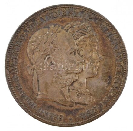 Ausztria 1879. 2G Ag 'I. Ferenc József és Erzsébet királynő / Ezüstlakodalom' Bécs T:1-,2 kis ph., patina Austria 1879. 2 Gulden Ag 'Franz Joseph and Elisabeth / Silver Jubilee' Vienna C:AU,XF small edge error, patina Krause X#M5
