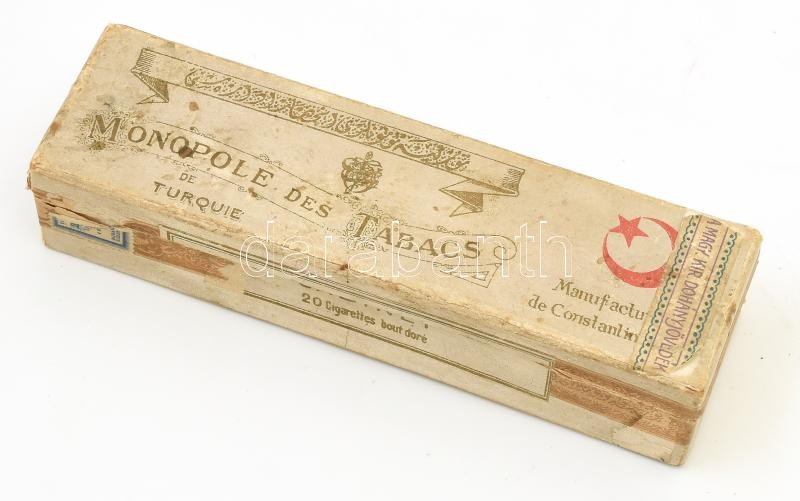 cca 1920-1940 Monopole des Tabacs de Turquie, kissé sérült, kissé foltos cigarettás doboz, benne 2 épp és 1 sérült cigarettával, 5x17x315 cm, cigaretta h: 16 cm - Image 2