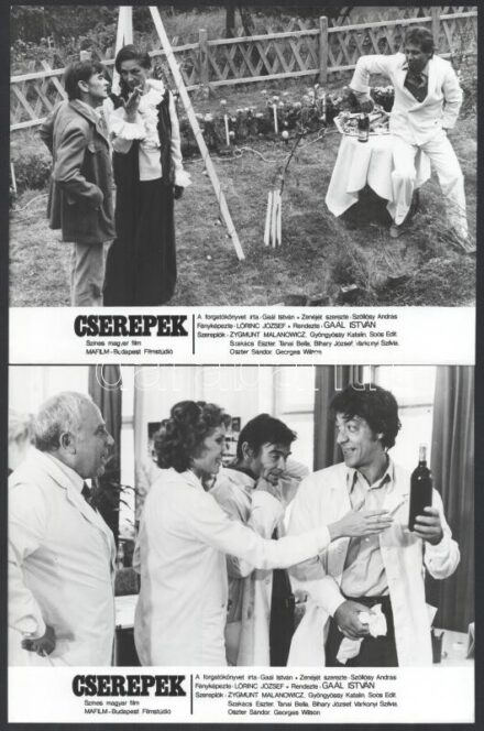 cca 1980 ,,Cserepek' című magyar film jelenetei és szereplői, 13 db vintage produkciós filmfotó, ezüst zselatinos fotópapíron, a használatból eredő - esetleges - kisebb hibákkal, 18x24 cm