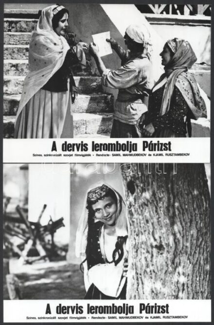 cca 1980 ,,A dervis lerombolja Párizst' című szovjet film jelenetei és szereplői, 13 db vintage produkciós filmfotó, ezüst zselatinos fotópapíron, a használatból eredő - esetleges - kisebb hibákkal, 18x24 cm