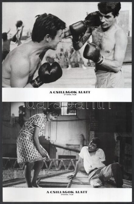 cca 1962 ,,A csillagok alatt' című spanyol film jelenetei és szereplői, 19 db vintage produkciós filmfotó, ezüst zselatinos fotópapíron, a használatból eredő - esetleges - kisebb hibákkal, 18x24 cm