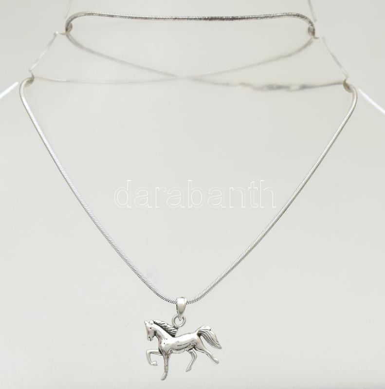 Ezüst(Ag) kígyó nyaklánc lovas medállal, jelzett, h: 45 cm, 2×2 cm, nettó: 8,1 g