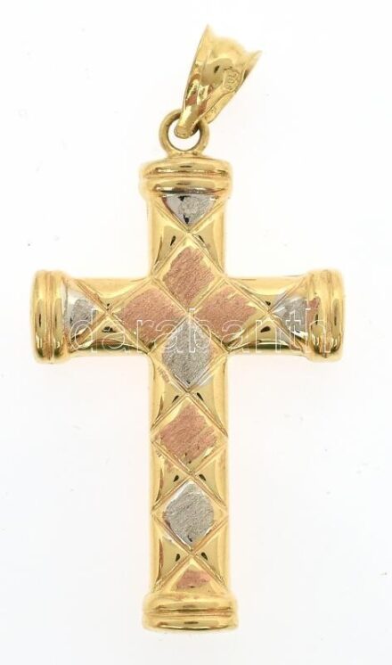 Arany (Au) 14 K mintás kereszt függő, jelzett, 3,2×1,6 cm, nettó: 1,2 g