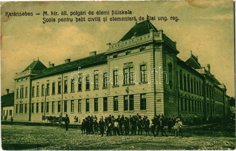 Karánsebes, Caransebes; M. kir. áll. polgári és elemi fiú iskola. W.L. 1452. / boy school (EK)