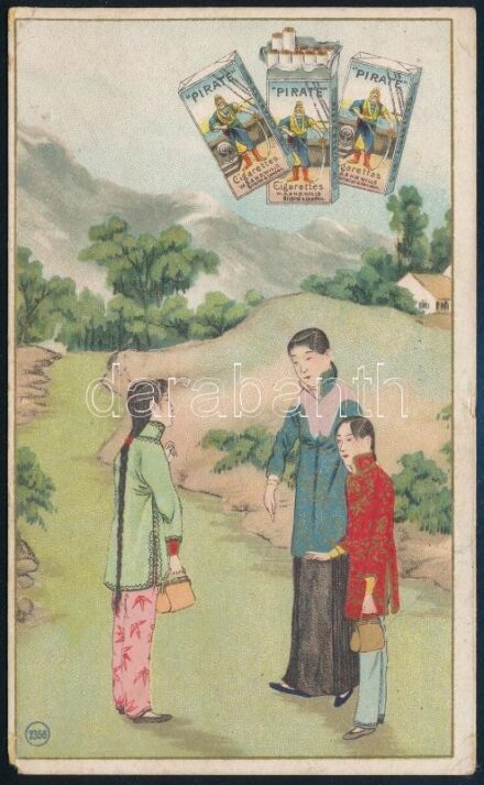 cca 1910 Pirate cigaretta litho reklám nyomtatvány, kínai stílusú / Chinese style cigarette ad 8x13 cm
