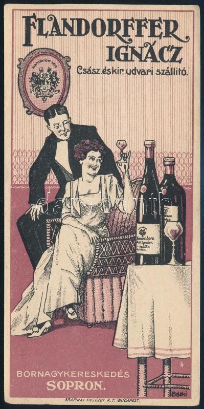 cca 1910-1920 Flandorffer Ignácz Csász. és kir. udvari szállító bornagykereskedés Sopron számolócédula, Grafikai Intézet Rt. Bp., 13x6,5 cm
