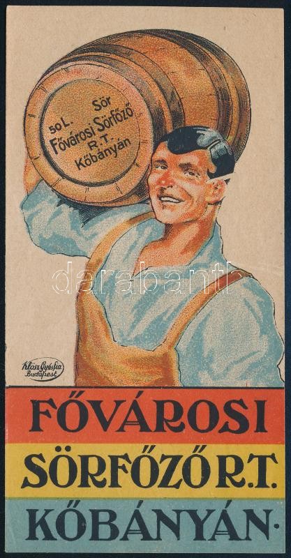 cca 1928 A kőbányai Fővárosi Serfőző R.T. litho számolócédulája