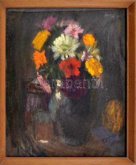 Imreh Zsigmond (1900-1965): Csendélet. Pasztell, papír, jelzett, üvegezett fakeretben, 43×34 cm