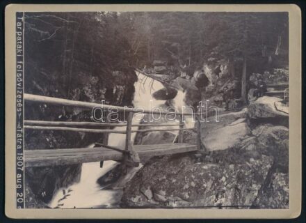 1907 Tarpataki felső vízesés / Veľký Studený potok / Slovakia, keményhátú fotó, feliratozva, 13×18 cm