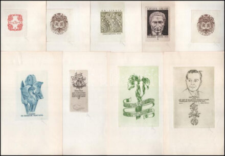 Nagy Árpád Dániel (1894-1959) 9 db klf ex libris. Rézkarcok, jelzettek. 8,5x5,5 cm