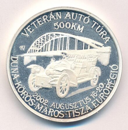 Kósa István (1953-) 2002. 'Veterán Autó Túra 500km - Duna-Körös-maros-Tisza Eurorégió / Veterán Auto Club Hungary' fém emlékérem (42,5mm) T:1- (PP) ujjlenyomatos