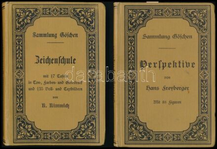 Sammlung Göschen 2. köt: Karl Kummich: Zeichenschule.; Hans Freyberger: Perspektive. Leipzig, 1901-1903., G. J. Göschen'sche Verlagshandlung. Kiadói egészvászon-kötések, az elsőből 1 tábla hiányzik, a másodikból két lap kijár.