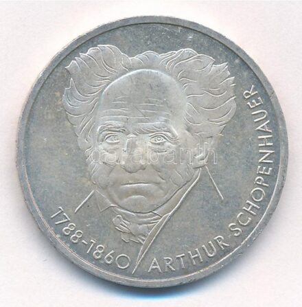 NSZK 1988D 10M Ag 'Arthur Schopenhauer' T:2 patina, karc FRG 1988D 10 Mark Ag 'Arthur Schopenhauer' C:XF patina, scratch Krause KM#168
