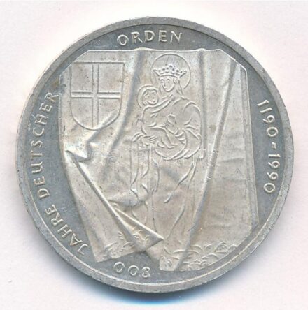 NSZK 1990J 10M Ag '800 éves a Német Lovagrend' T:1-,2 patina, kis ü. FRG 1990J 10 Mark Ag '800th Anniversary of The Teutonic Order' C:AU,XF patina, small ding Krause KM#176