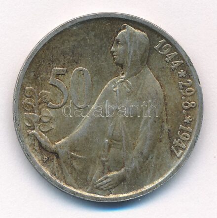 Csehszlovákia 1947. 50K Ag 'Szlovák felkelés' T:2 patina Czechoslovakia 1947. 50 Korun Ag 'Slovak uprising' C:XF patina Krause KM#24