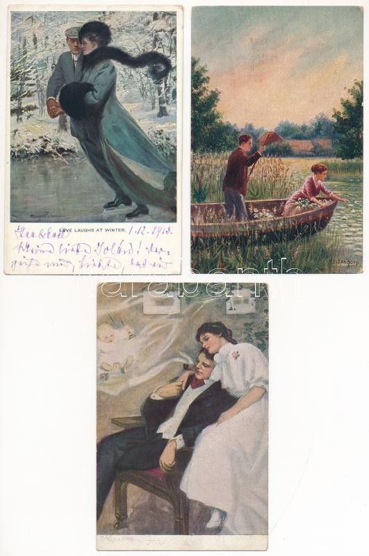 20 db RÉGI motívum képeslap vegyes minőségben: szerelmes párok / 20 pre-1945 motive postcards in mixed quality: couples in love - Image 2