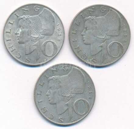 Ausztria 1958. 10Sch Ag (3x) T:2,2- Austria 1958. 10 Schilling Ag (3x) C:XF,VF Krause KM#2882