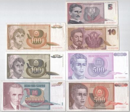Jugoszlávia 1990-1994. 5D-5.000.000D (7xklf) T:I--III folt Yugoslavia 1990-1994. 5 Dinara - 5.000.000 Dinara (7xdiff) C:AU-F spot